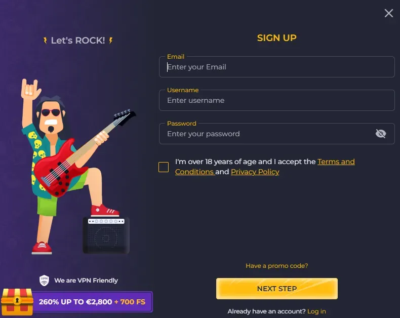 RollingSlots Sign up